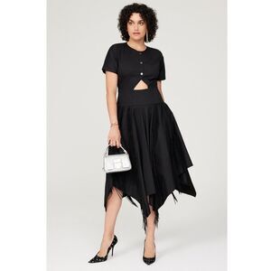 Bibhu Mohapatra Collective Black Cotton Fringe Midi Dress Asymmetric Hem